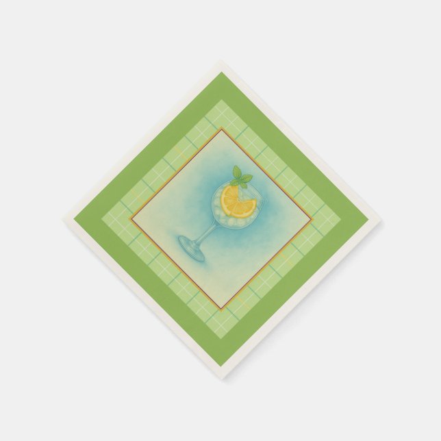 Gin & Tonic Cocktail Napkin – Mint Plaid Serviette (Ecke)
