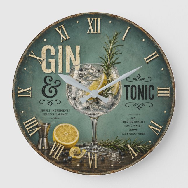 Gin & Tonic Große Wanduhr (Vorderseite)