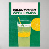 Gin Tonic mit Lemon Green Retro Art