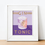 Gin & Tonic Retro Lila Cocktail Farbe Wasser Poster<br><div class="desc">Fun Cocktail Thema Retro-Stil Folie Art Print,  um einen stilvollen Look in Ihre Wohngestaltung. Der Kunstdruck zeichnet sich durch die handbemalte Aquarellfarbe lila Indigogin und die tonische Cocktailkunst mit Retro-Design aus. Goldfolien Typografie und Details sorgen für einen lustigen Look. Kunstwerk und Design von Moodthology Papery</div>