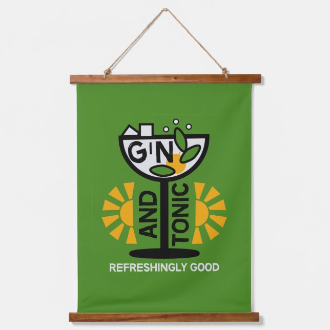 Gin und Tonic Drinkers Art Wandteppich Mit Holzrahmen (Vorderseite)
