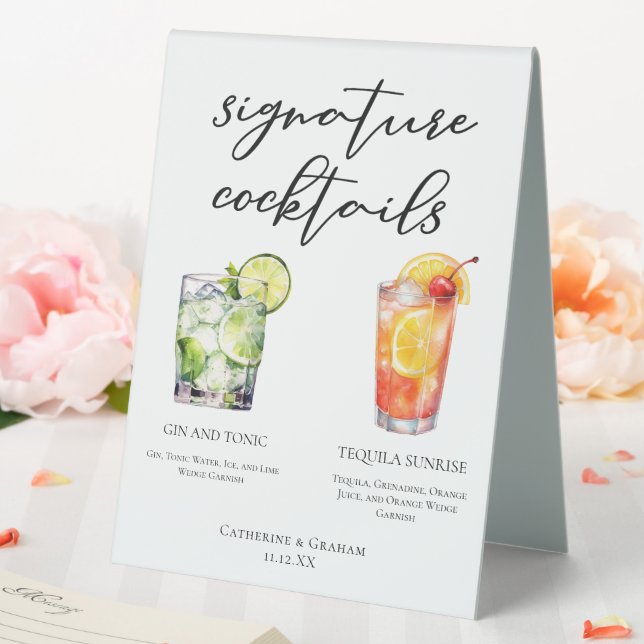 Gin und Tonic Tequila Sunrise Cocktails Menü Tischaufsteller (In Situ (Hochzeit))