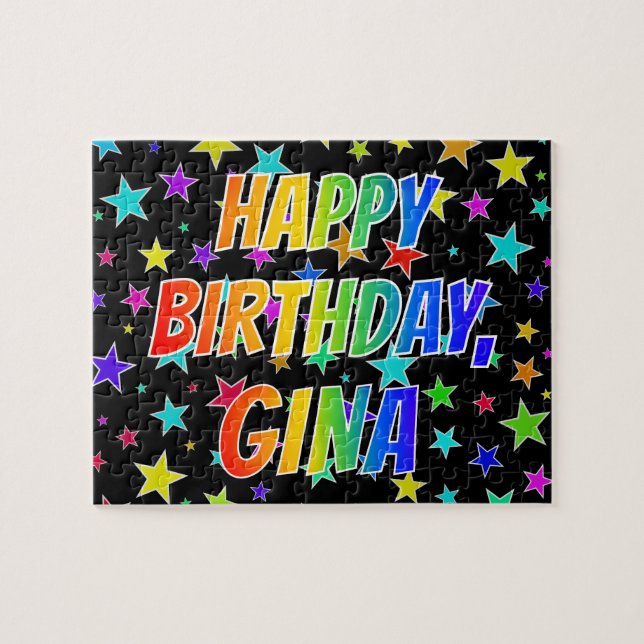 "GINA" Vorname, Spaß "GLÜCKLICHER GEBURTSTAG" (Horizontal)