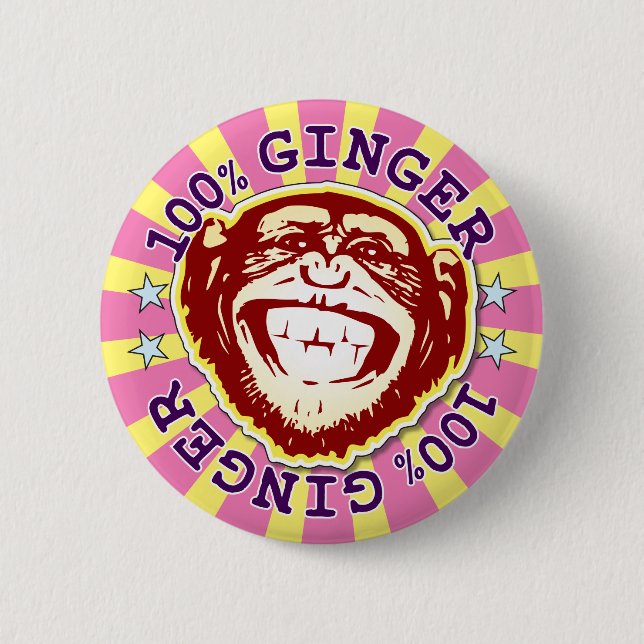 Ginger 100% Funny Funky Monkey Abzeichen Button (Vorderseite)