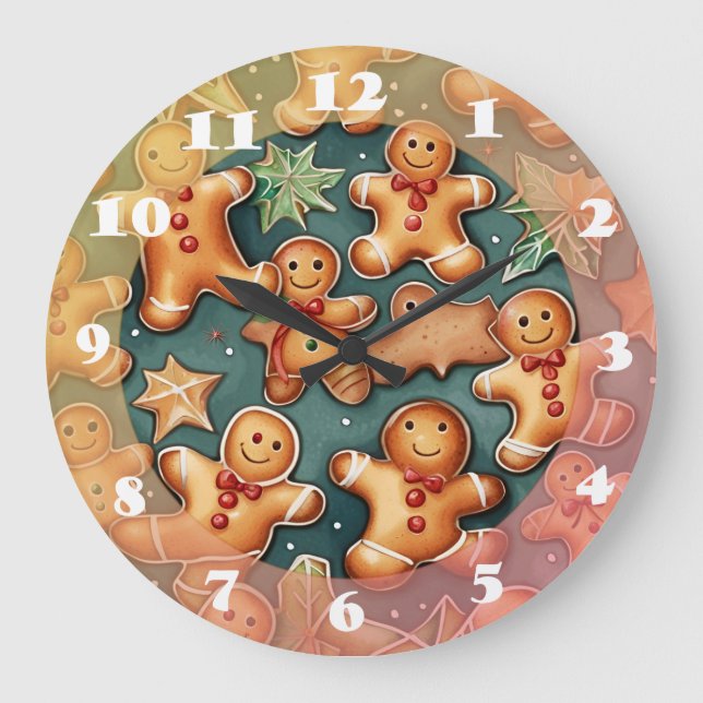 Ginger breadman Christmas Pattern Große Wanduhr (Vorderseite)