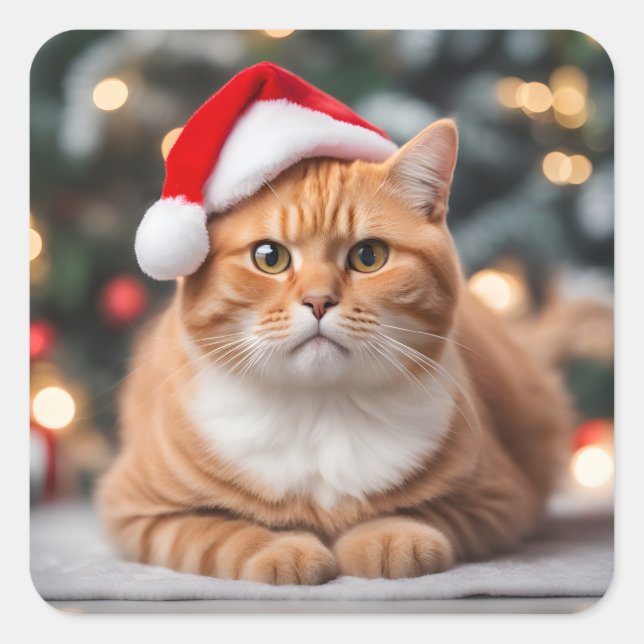 Ginger British Shorthair Christmas Quadratischer Aufkleber (Vorderseite)