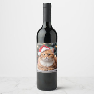 Ginger British Shorthair Christmas Weinetikett