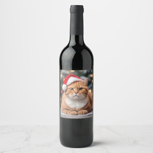 Ginger British Shorthair Christmas Weinetikett (Vorderseite)