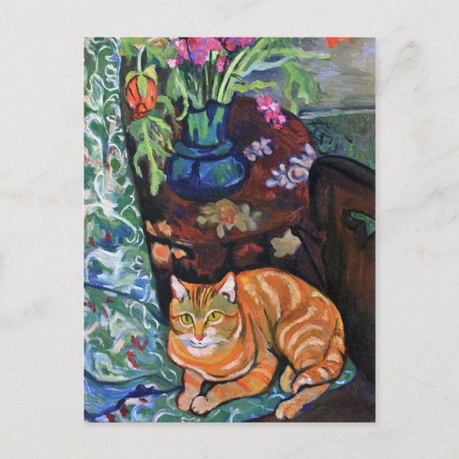 Ginger Cat and Bouquet of Blume von Valadon Postkarte (Vorderseite)
