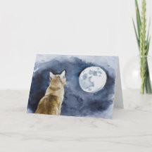 Ginger Cat and Full Moon Grußkarte