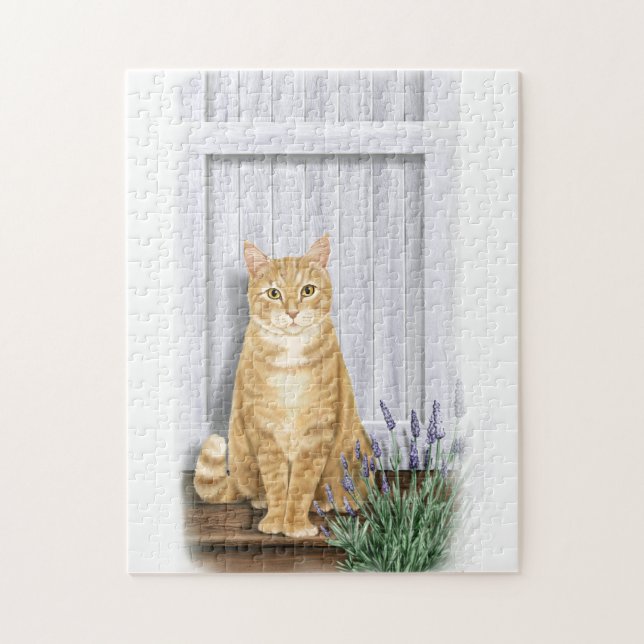Ginger Cat and Lavender Door Art (Vertikal)