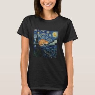 Ginger Cat auf einem Baum Zweig Van Gogh Starry Ni T-Shirt