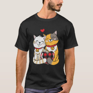 Ginger Cat Black Kitten Herz - Valentinstag T-Shirt