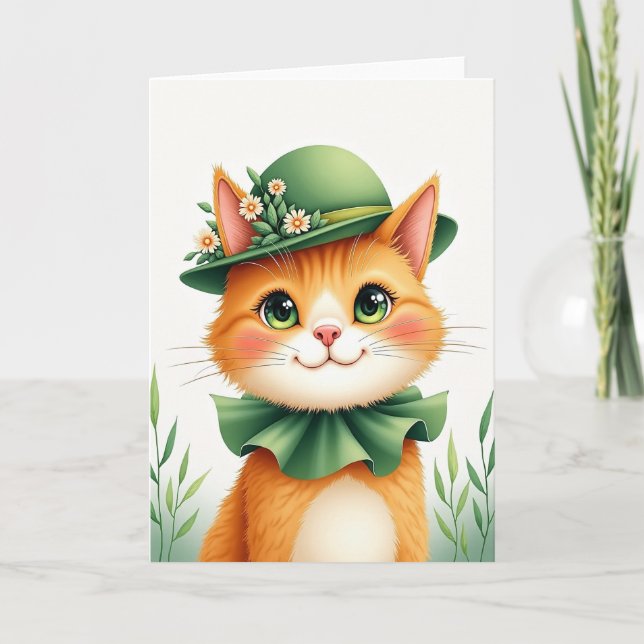 Ginger Cat Bowler Hat Portrait Card Karte (Vorderseite)