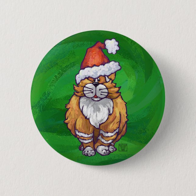 Ginger Cat Christmas On Green Button (Vorderseite)