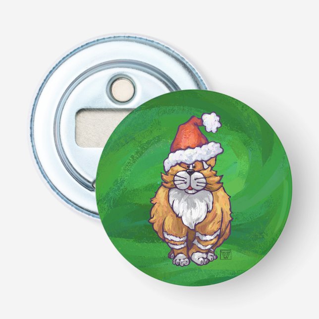 Ginger Cat Christmas on Green Flaschenöffner (Vorderseite)