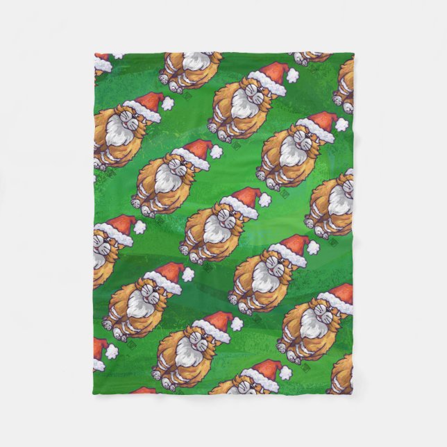 Ginger Cat Christmas on Green Fleecedecke (Vorderseite)