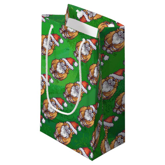 Ginger Cat Christmas on Green Kleine Geschenktüte (Vorderseite Schrägansicht)