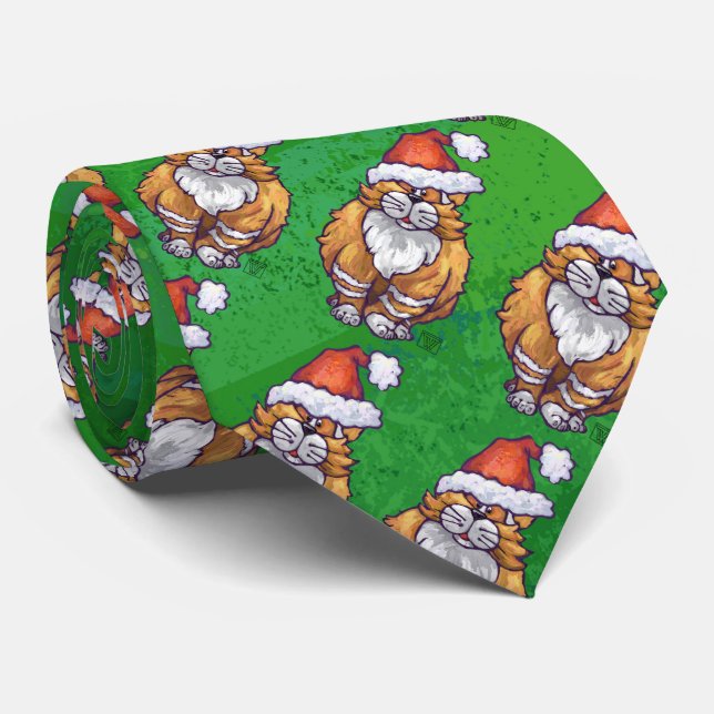 Ginger Cat Christmas on Green Krawatte (Gerollt)