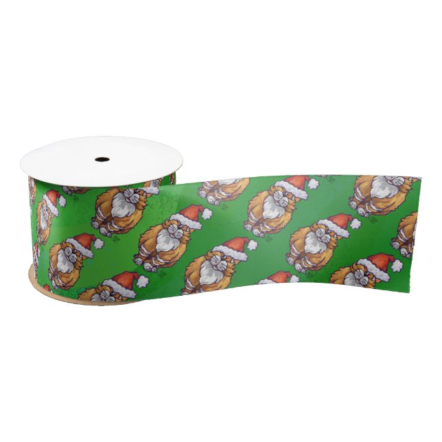 Ginger Cat Christmas on Green Satinband (Spule)