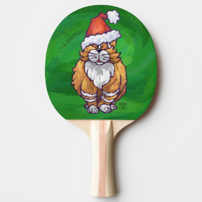 Ginger Cat Christmas on Green Tischtennis Schläger (Vorderseite)