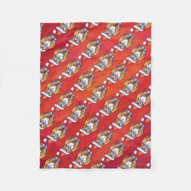 Ginger Cat Christmas On Red Fleecedecke (Vorderseite)