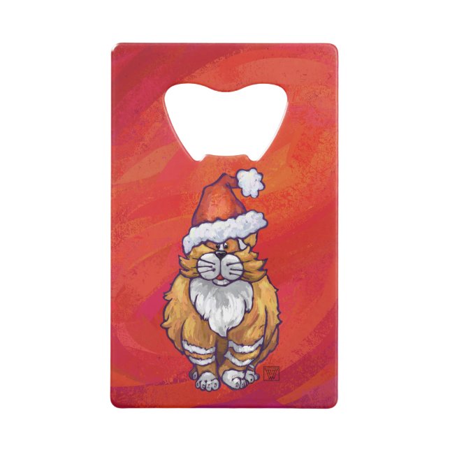 Ginger Cat Christmas On Red Kreditkartenflaschenöffner (Vorderseite)