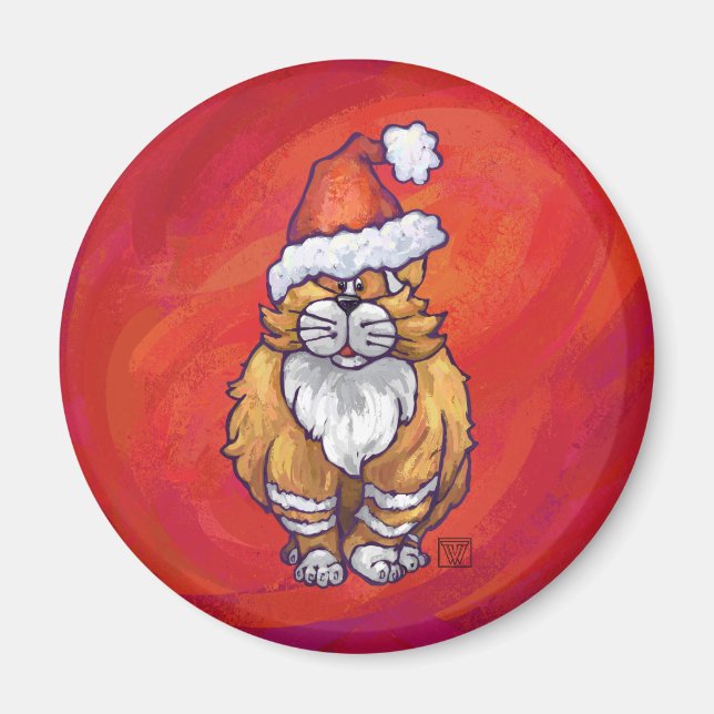 Ginger Cat Christmas On Red Magnet (Vorne)