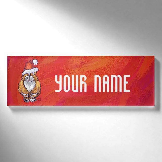 Ginger Cat Christmas On Red Namenschild (Vorderseite)