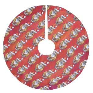 Ginger Cat Christmas On Red Polyester Weihnachtsbaumdecke