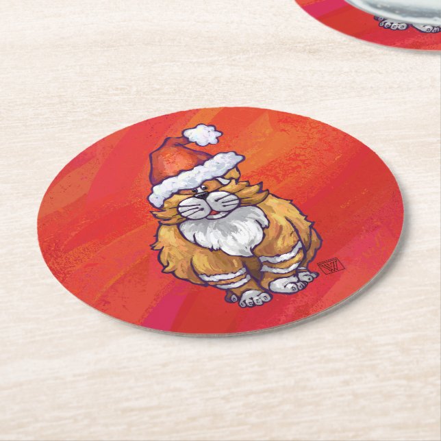 Ginger Cat Christmas On Red Runder Pappuntersetzer (Angewinkelt)