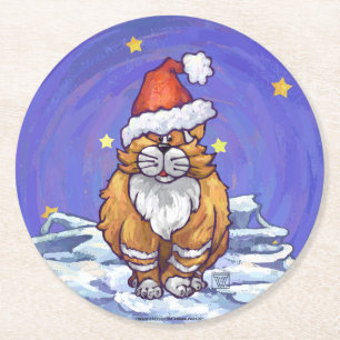 Ginger Cat Christmas Runder Pappuntersetzer