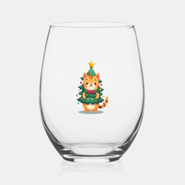 Ginger Cat Christmas Tree Cute Xmas 2 Weinglas Ohne Stiel (Vorderseite)