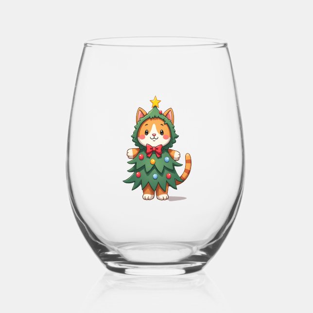 Ginger Cat Christmas Tree Cute Xmas 3 Weinglas Ohne Stiel (Vorderseite)