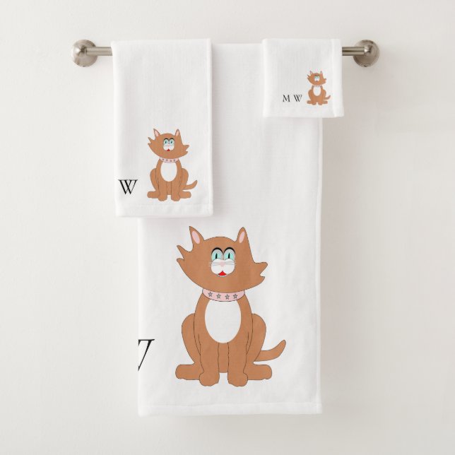 Ginger Cat Design Mit Monogramm Badhandtuch Set (Insitu)