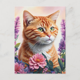 Ginger Cat Floral Multicolor Art Postkarte
