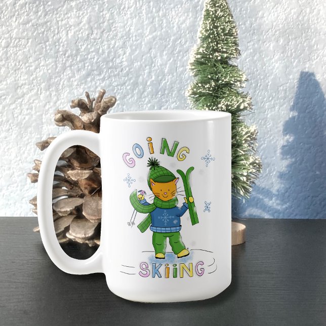 Ginger Cat Going Skiing Winter Mug Kaffeetasse (Von Creator hochgeladen)