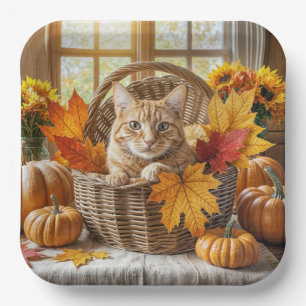 Ginger Cat im Herbstkorb Pappteller