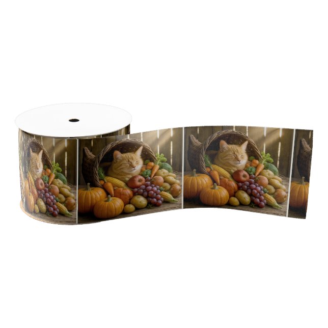 Ginger Cat In a Thanksgiving Cornucopia Ripsband (Spule)