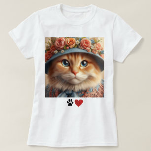 Ginger Cat in Blue Hat mit Blume Cat Lover T-Shirt