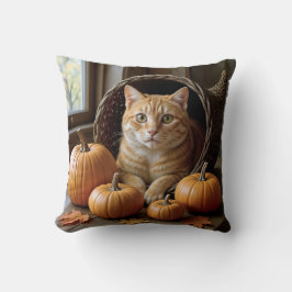 Ginger Cat In einem Erntedank Cornucopia Kissen