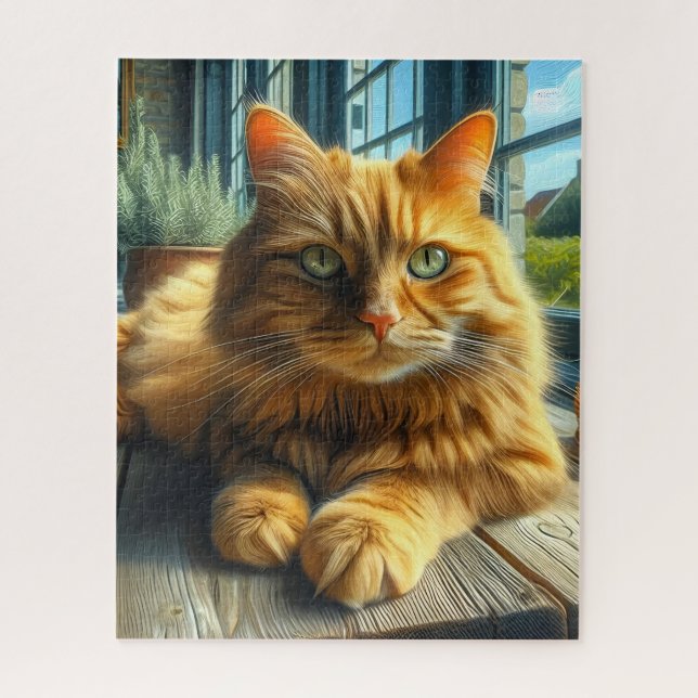 Ginger Cat Lounges on a Table By a Window (Vertikal)