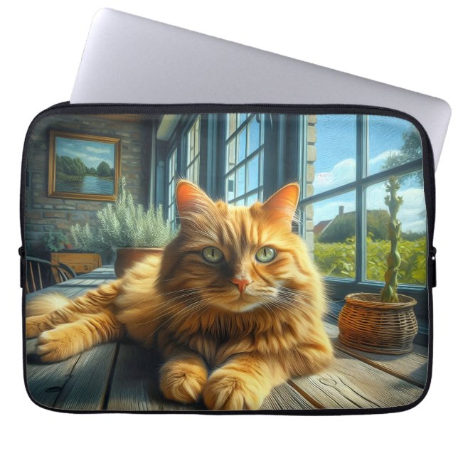 Ginger Cat Lounges on a Table By a Window Laptopschutzhülle (Vorderseite)