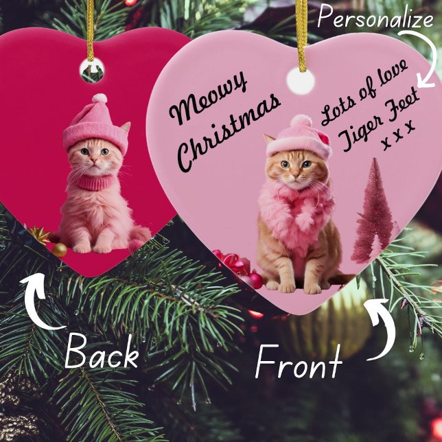 Ginger Cat Lover bei Pink Christmas Sweet Heart Keramik Ornament (Von Creator hochgeladen)