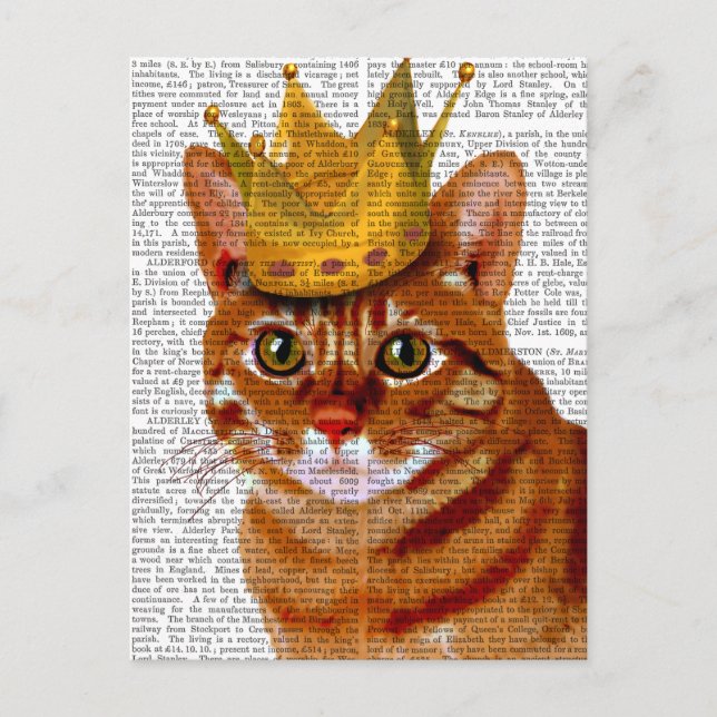 Ginger Cat mit Crown Portrai Postkarte (Vorderseite)