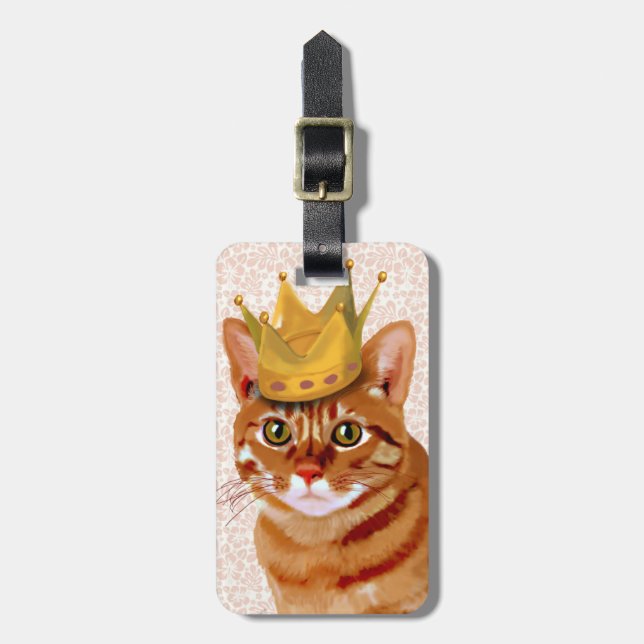 Ginger Cat mit Crown Portrait Gepäckanhänger (Vorderseite vertikal)