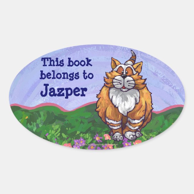 Ginger Cat Personal Buchzeichen Ovaler Aufkleber (Vorderseite)