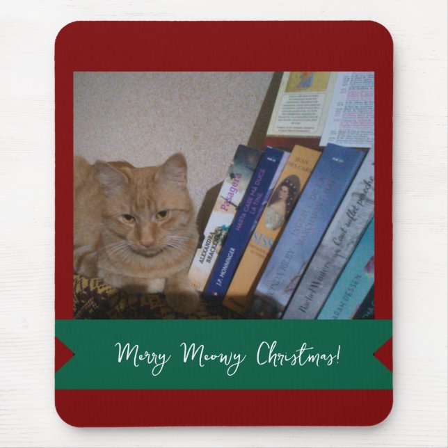 Ginger cat, Photo Text Customize ,Meowy Christmas, Mousepad (Vorne)