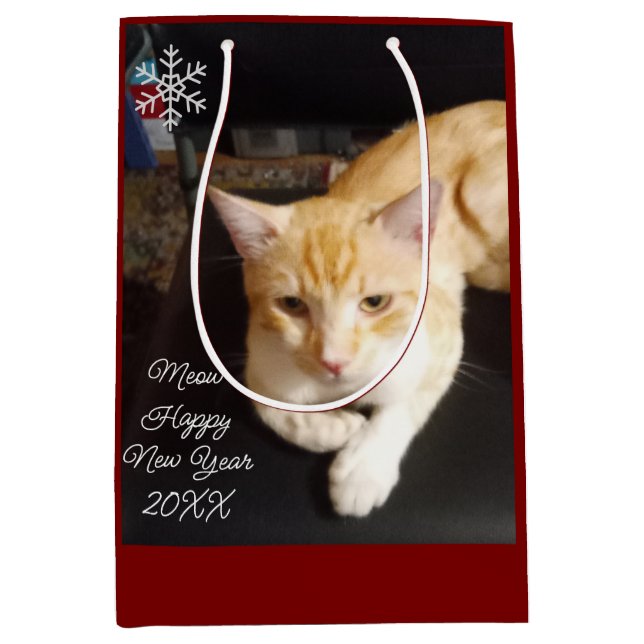 Ginger Cat Photo Text Customize Mittlere Geschenktüte (Vorderseite)
