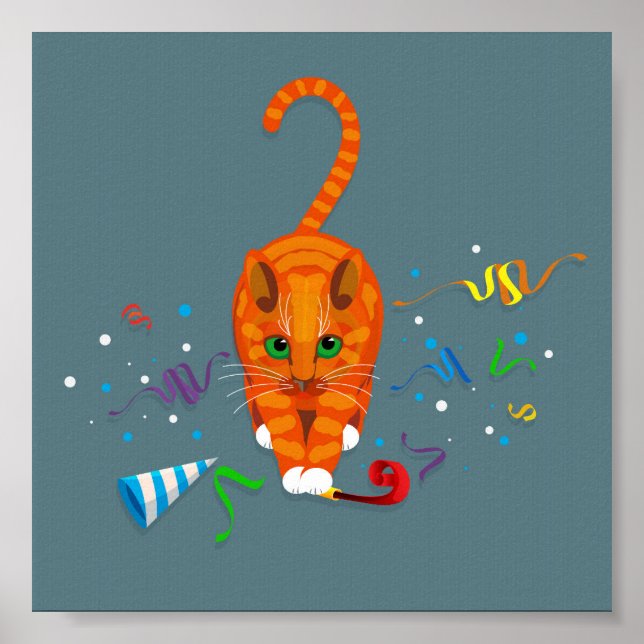 Ginger Cat spielt mit Party-Gegenständen im Neujah Poster (Vorne)